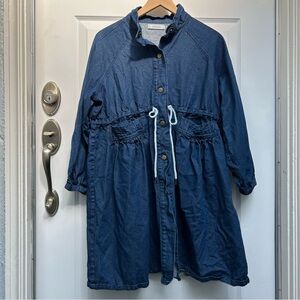 Soolinen long Denim Jacket with Drawstring